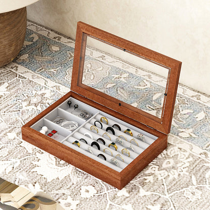 Solid Wood Flannel Jewelry Box Storage Box Ring Necklace Earrings Earrings Desktop Display Box Vintage
