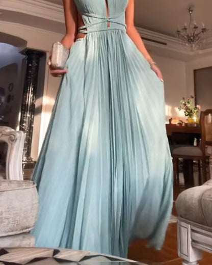 25 Summer New Amazon Cross-border Hot Sale Pleated Lace-up Sleeveless Backless Solid Color Slim-fit Large dress
