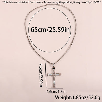 Cross-Border New Hot-Selling Fashion Personality Hip-Hop Stainless Steel Diamond Cross Pendant Necklace High-End Versatile Jewelry