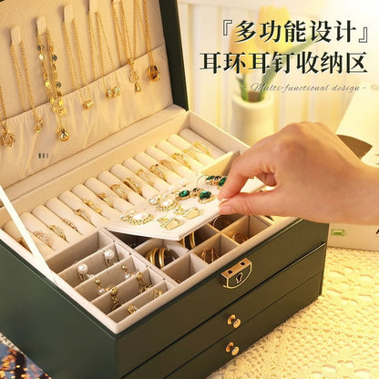 High-end jewelry storage box necklace earrings earrings earrings bracelet ring exquisite jewelry gold jewelry large capacity