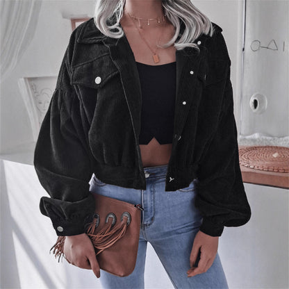 Ins Style Autumn and Winter European and American Lantern Long-Sleeved Corduroy Casual Short Outwear Jacket Amazon Hot Cross-Border Women's Clothing