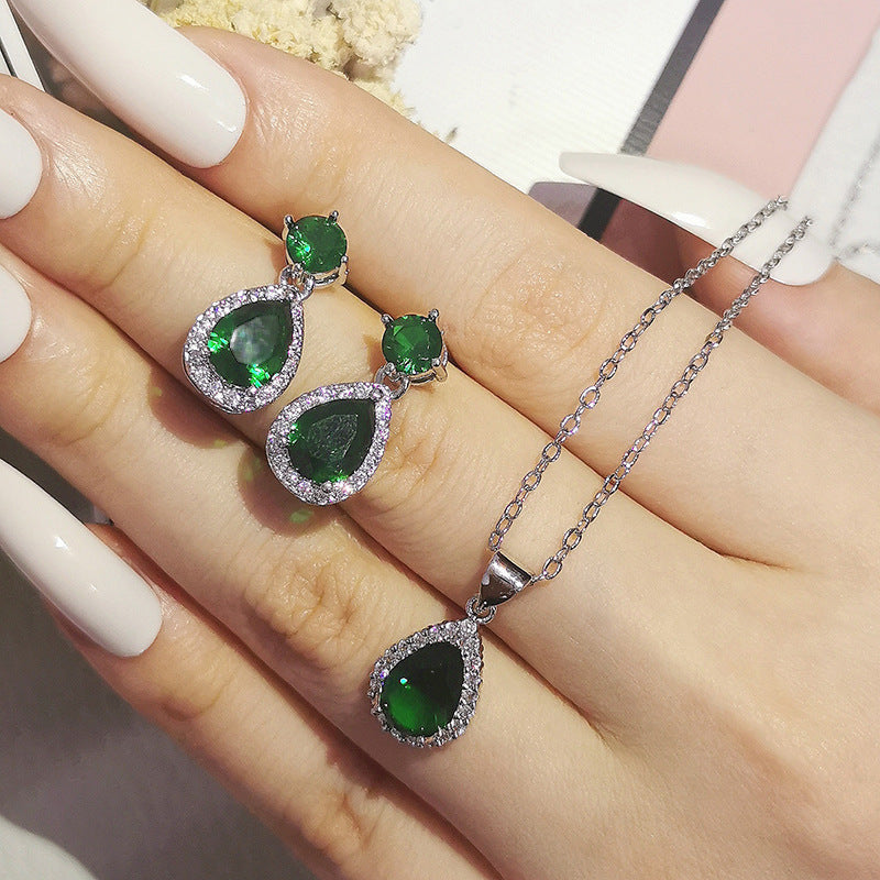 Foreign trade e-commerce Dubai jewelry water drop pear-shaped earrings necklace colorful zircon ear two-piece e5620 x711