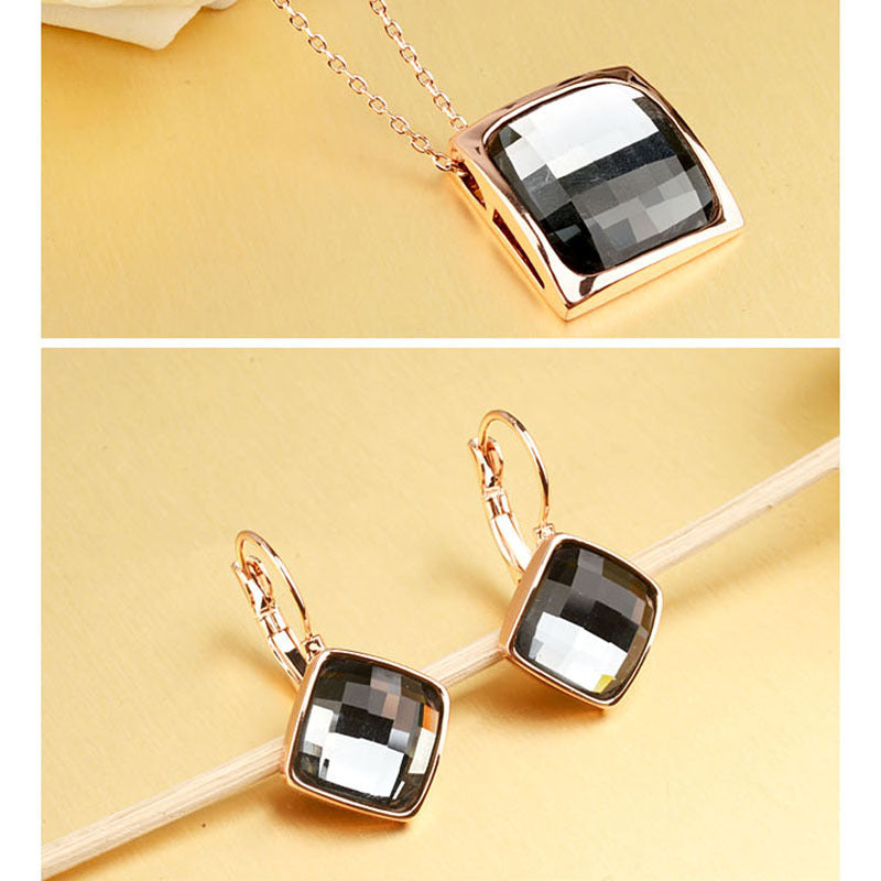 Classic Temperament Square Crystal Necklace Earrings suit European and American Retro Fashion Jewelry Cross-border E-commerce Supply
