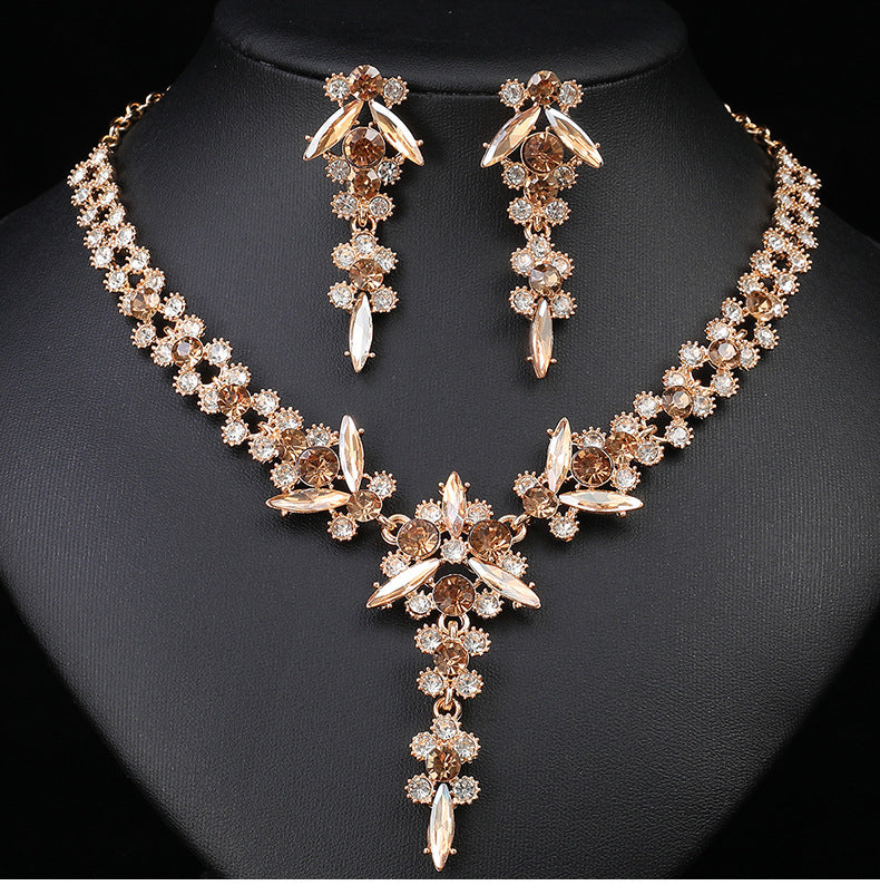 Europe and the United States Hot Jewelry Cross-border Supply Bridal Necklace suit Fashion High-end Crystal Wedding Dress Banquet Dress Jewelry