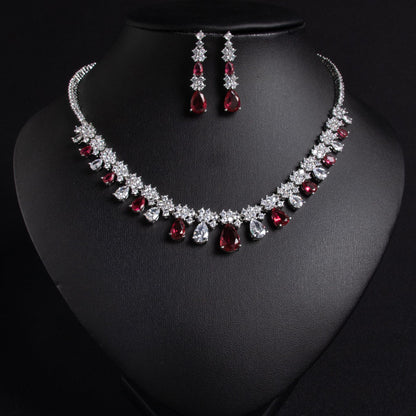 Japanese and Korean style clavicle chain simple new zircon water drop necklace dress temperament earrings jewelry two-piece bridal jewelry