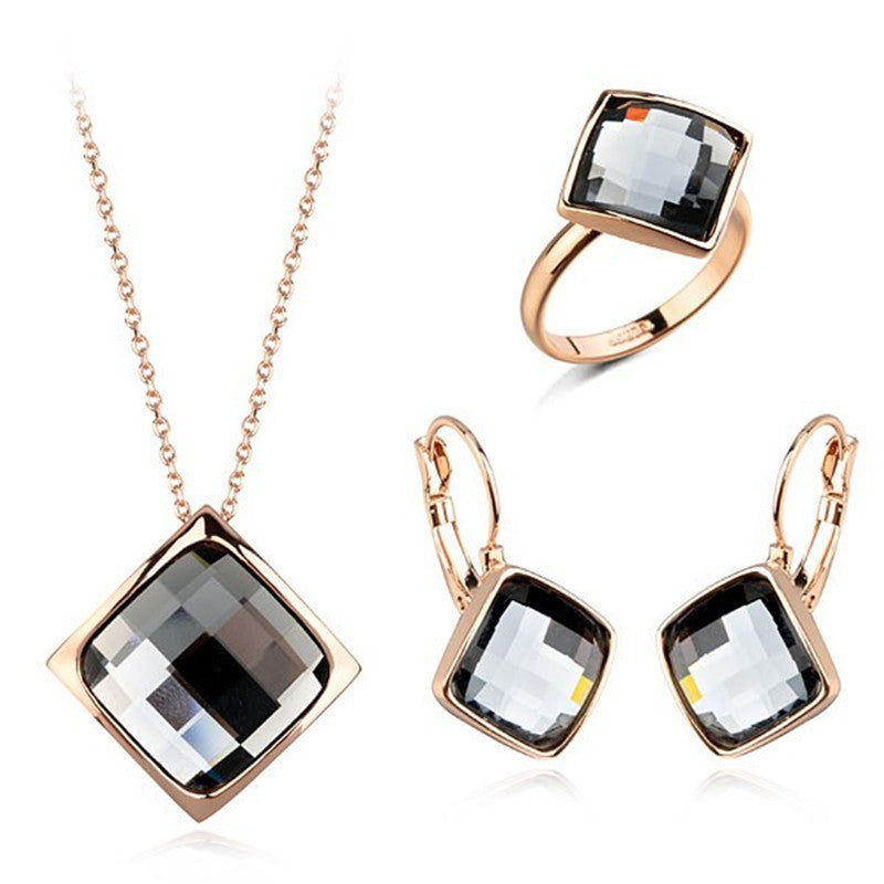 Classic Temperament Square Crystal Necklace Earrings suit European and American Retro Fashion Jewelry Cross-border E-commerce Supply