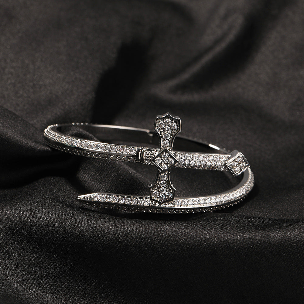 Hip-hop ancient cute European and American new sword of justice bracelet copper inlaid zircon full diamond trend Joker jewelry wholesale
