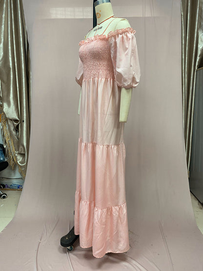 2025 Cross-Border New Spring and Summer European and American Clothing Dress One-Shoulder Floral Off-Shoulder Long Color Fairy Skirt