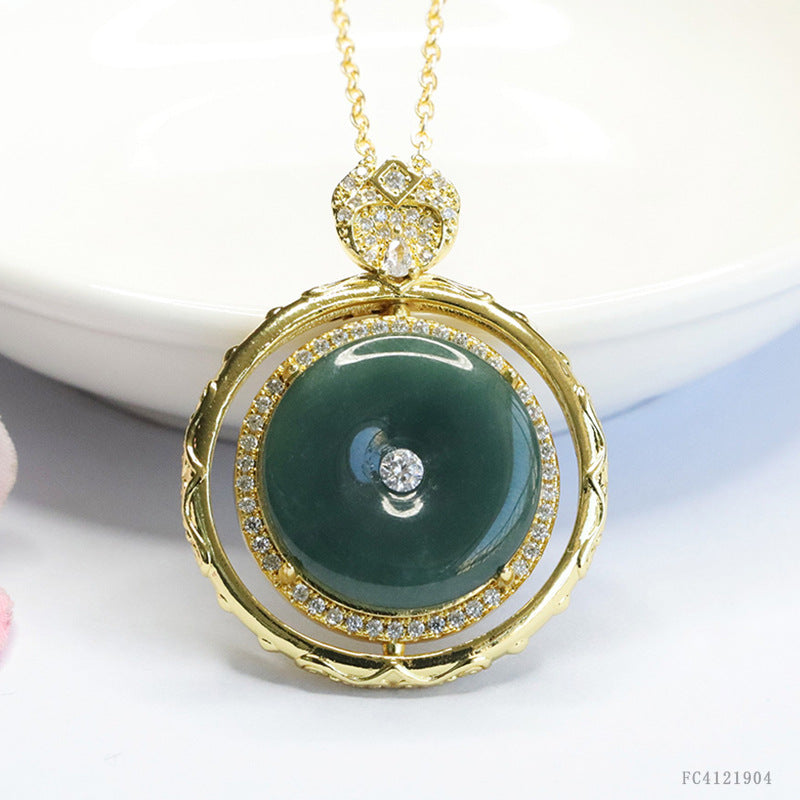 Guan Yu Natural Grade a Jadeite Blue Horizontal Safety Buckle Pendant Jade Necklace Ancient Style Jewelry Live Broadcast S4121904