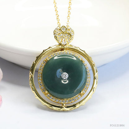 Guan Yu Natural Grade a Jadeite Blue Horizontal Safety Buckle Pendant Jade Necklace Ancient Style Jewelry Live Broadcast S4121904