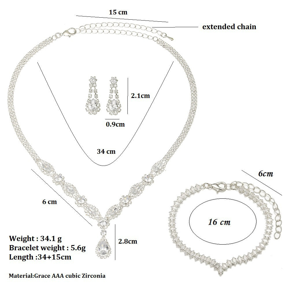 2026 Cross-Border Exclusive Supply Zircon Bridal Jewelry Earrings Bracelet Set Necklace Earrings Wedding Accessories