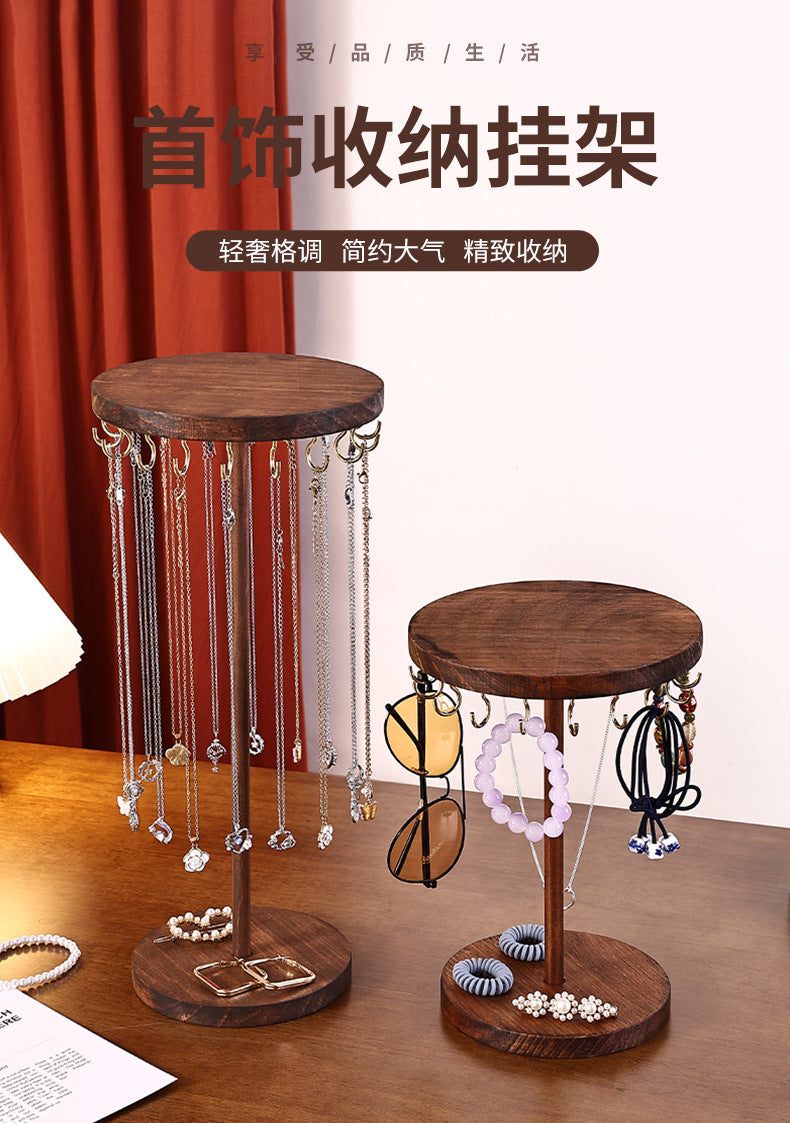 Walnut Color Creative Round Hook Necklace Display Stand Sweater Chain Jewelry Stand Stall Live Broadcast Jewelry Stand Solid Wood