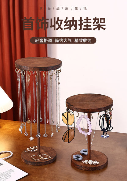 Walnut Color Creative Round Hook Necklace Display Stand Sweater Chain Jewelry Stand Stall Live Broadcast Jewelry Stand Solid Wood