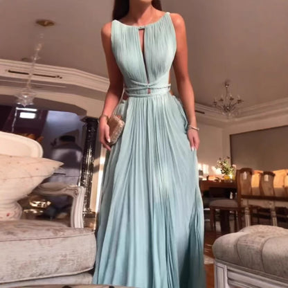 25 Summer New Amazon Cross-border Hot Sale Pleated Lace-up Sleeveless Backless Solid Color Slim-fit Large dress
