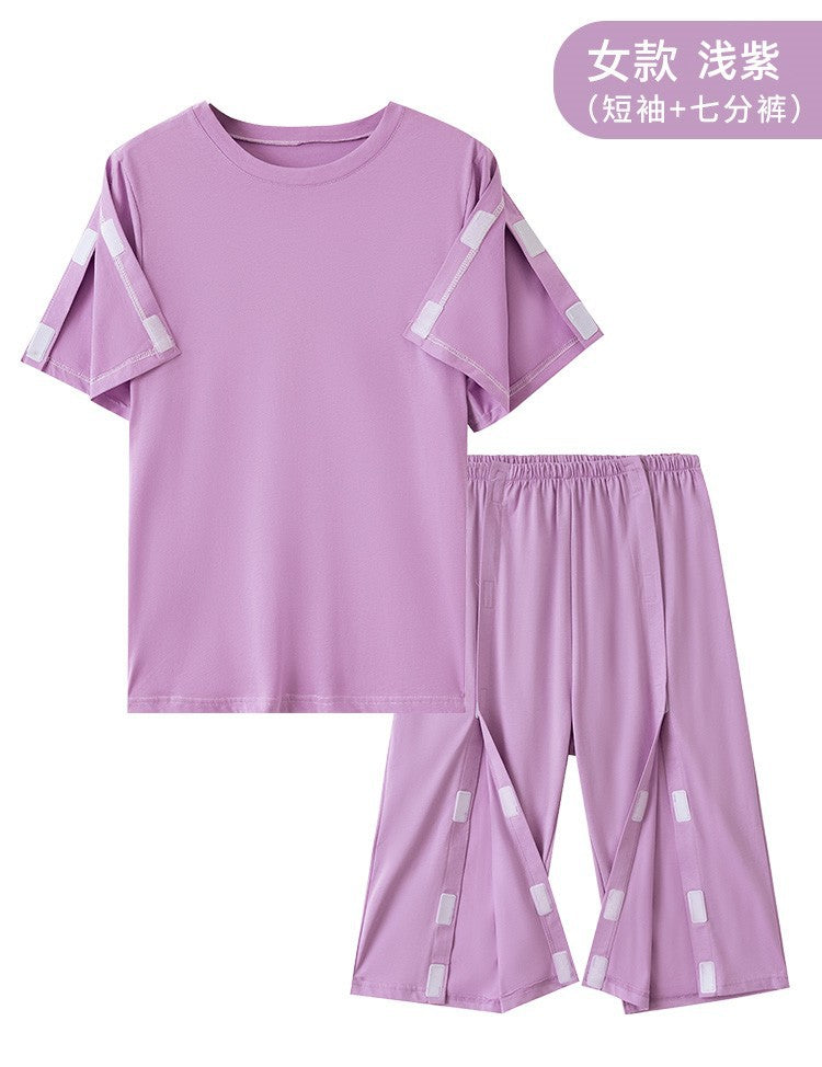 Summer patient care clothing easy to put on and take off hospital gown short sleeve cotton middle-aged and elderly medical clothing fracture clothing wholesale