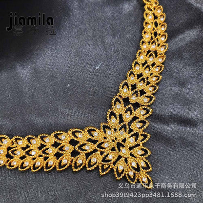 Jamila Middle East 24K Gold-Plated Women's Necklace Bracelet Earrings Ring Four-Piece European and American Bridal Jewelry Set