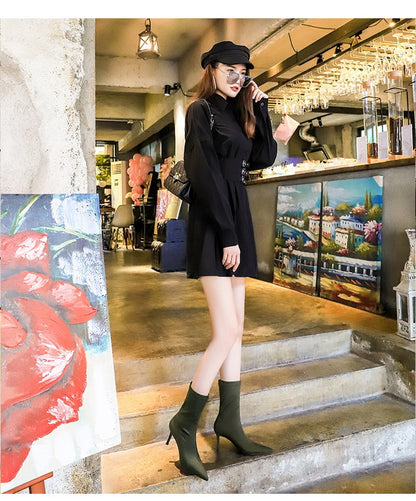 BIGTREE Shoes Stiletto Sexy Elastic Boots Women Shoes Sexy Stretch Fabric Ankle Boots Pointed Tip High Heels Boots Plus Size 43