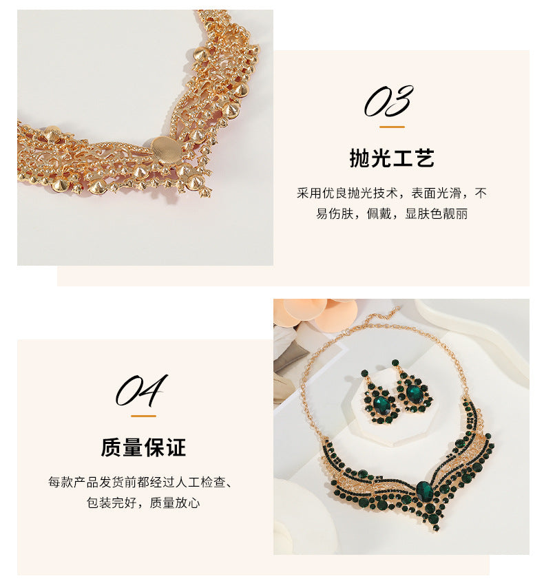 European and American Export Jewelry Bridal Jewelry Accessories Necklace Earrings Set Live Performance Crystal V-Shaped Clavicle Chain for Women