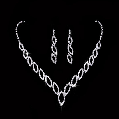 Amazon Cross-Border Jewelry Wedding Photography Women's Necklace Accessories Silver Earrings Necklace Bridal Jewelry Set