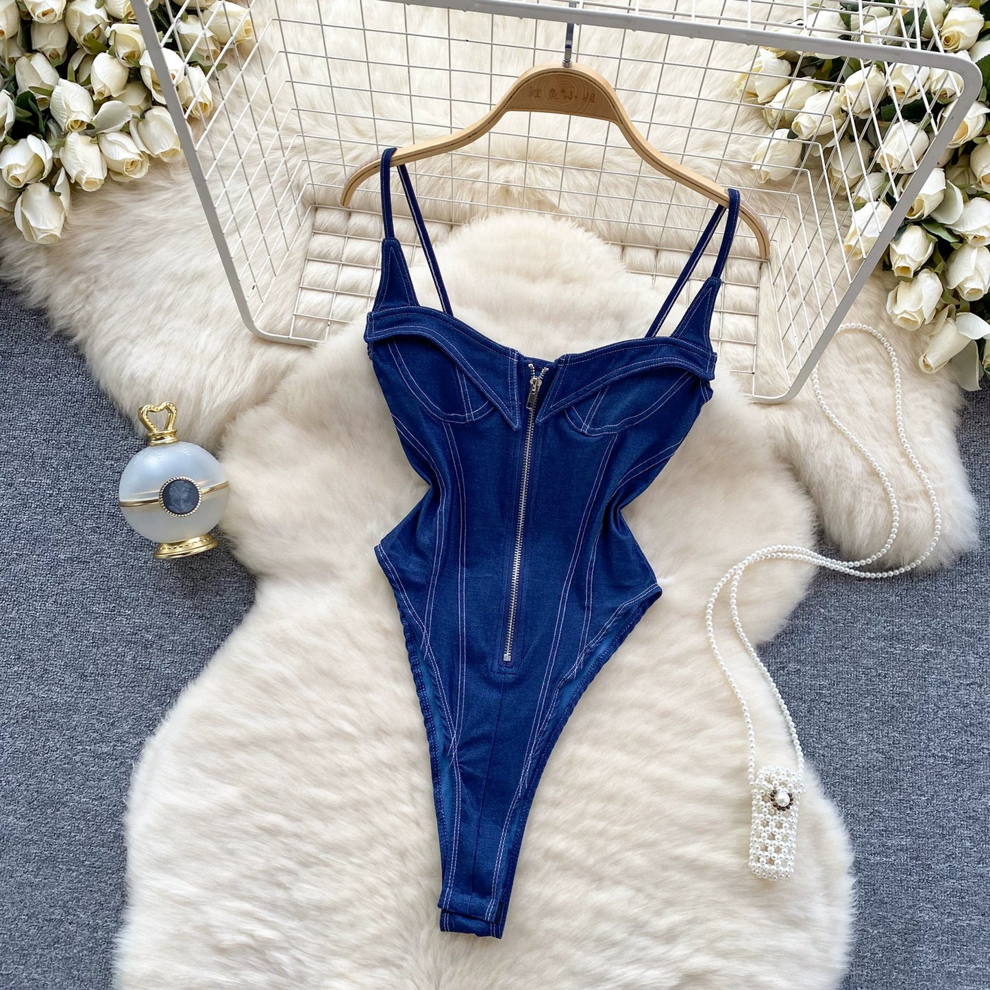 CHILLGIO Women Denim Overalls Fashion Slim Bodysuits One Piece Combination Onesie Zipper Strappy Rompers Summer Sexy Catsuits