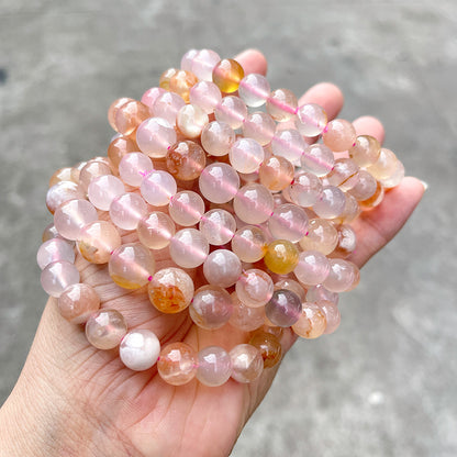 Jingdong Jewelry 3A Natural Cherry Blossom Agate Bracelet Fashion Sweet Wind Girl Single Circle Round Bead Bracelet Wholesale