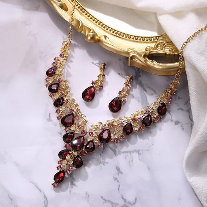Factory Direct Sales of Cross-Border Popular Water Drop Necklace and Earrings Jewelry Sets, Wedding Dresses, Evening Wear, New Jewelry Accessories