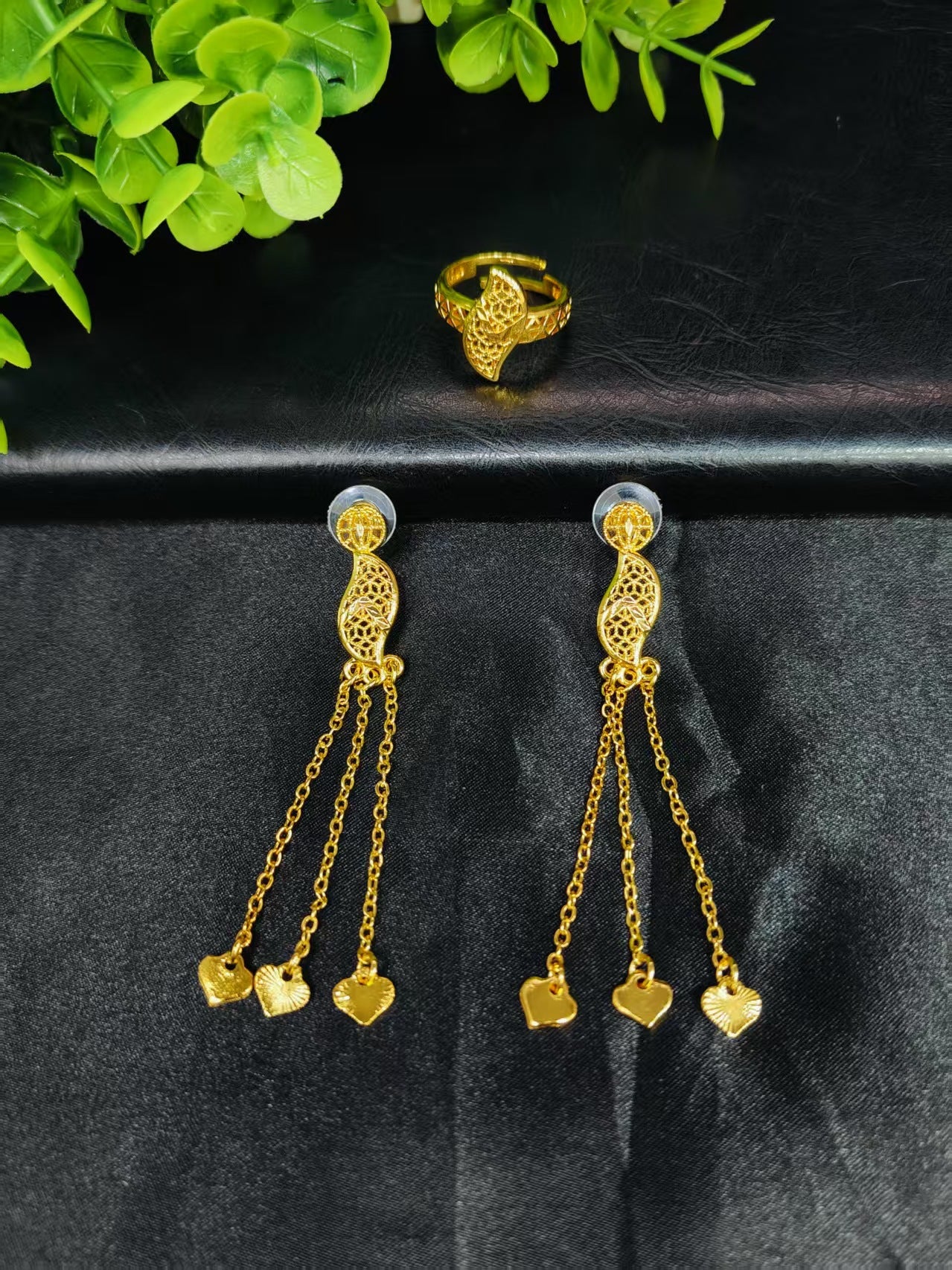 Cross-Border Hot Selling Dubai Luxury 24K Jewelry Necklace Earrings Ring Bracelet Four-Piece Bridal Wedding Tassel Set