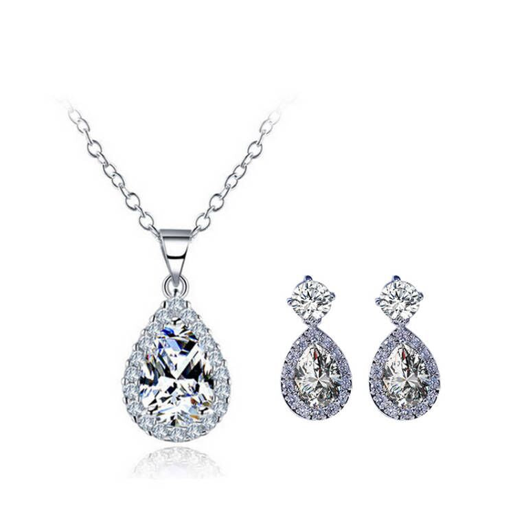Foreign trade e-commerce Dubai jewelry water drop pear-shaped earrings necklace colorful zircon ear two-piece e5620 x711