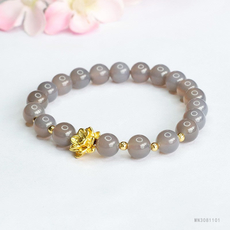 Guan Yu Natural Smoky Quartz Bracelet Lotus Purple Agate Bracelet Crystal Jewelry Factory Wholesale S3081101
