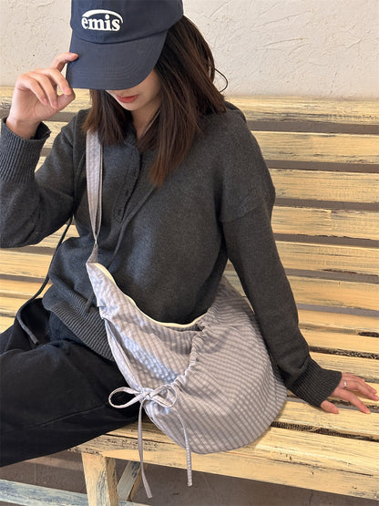 Retro Plaid Hobos Messenger Bags for Women Drawstring Pocket Nylon Dumpling Bag Large Capacity Portable Travel Shoulder Bags