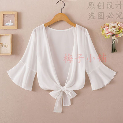 2025 Summer Sunscreen Clothing Chiffon Small Shawl Jacket Women's All-match Small Waistcoat Short Sleeve Thin Outer Short Cardigan