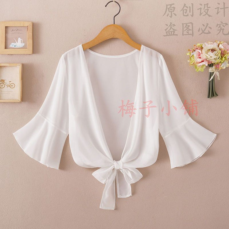 2025 Summer Sunscreen Clothing Chiffon Small Shawl Jacket Women's All-match Small Waistcoat Short Sleeve Thin Outer Short Cardigan