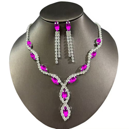 Cross-border jewelry wholesale hot selling personalized color horse eye water drop necklace tassel earrings bridal suit jewelry