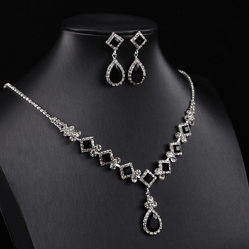 Cross-border New Square Simple Rhinestone Drop Jewelry suit Banquet Wedding Elegant Accessories Necklace