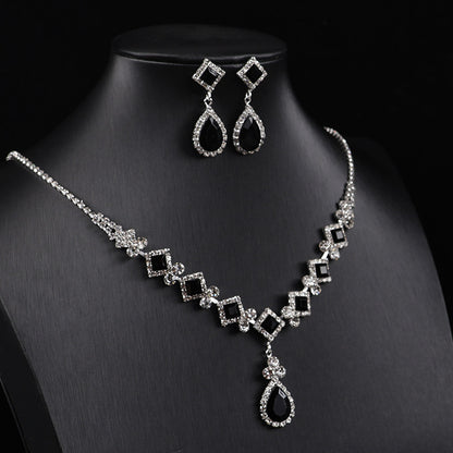 Cross-border New Square Simple Rhinestone Drop Jewelry suit Banquet Wedding Elegant Accessories Necklace