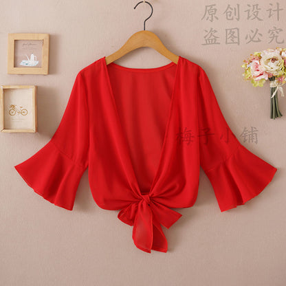 2025 Summer Sunscreen Clothing Chiffon Small Shawl Jacket Women's All-match Small Waistcoat Short Sleeve Thin Outer Short Cardigan