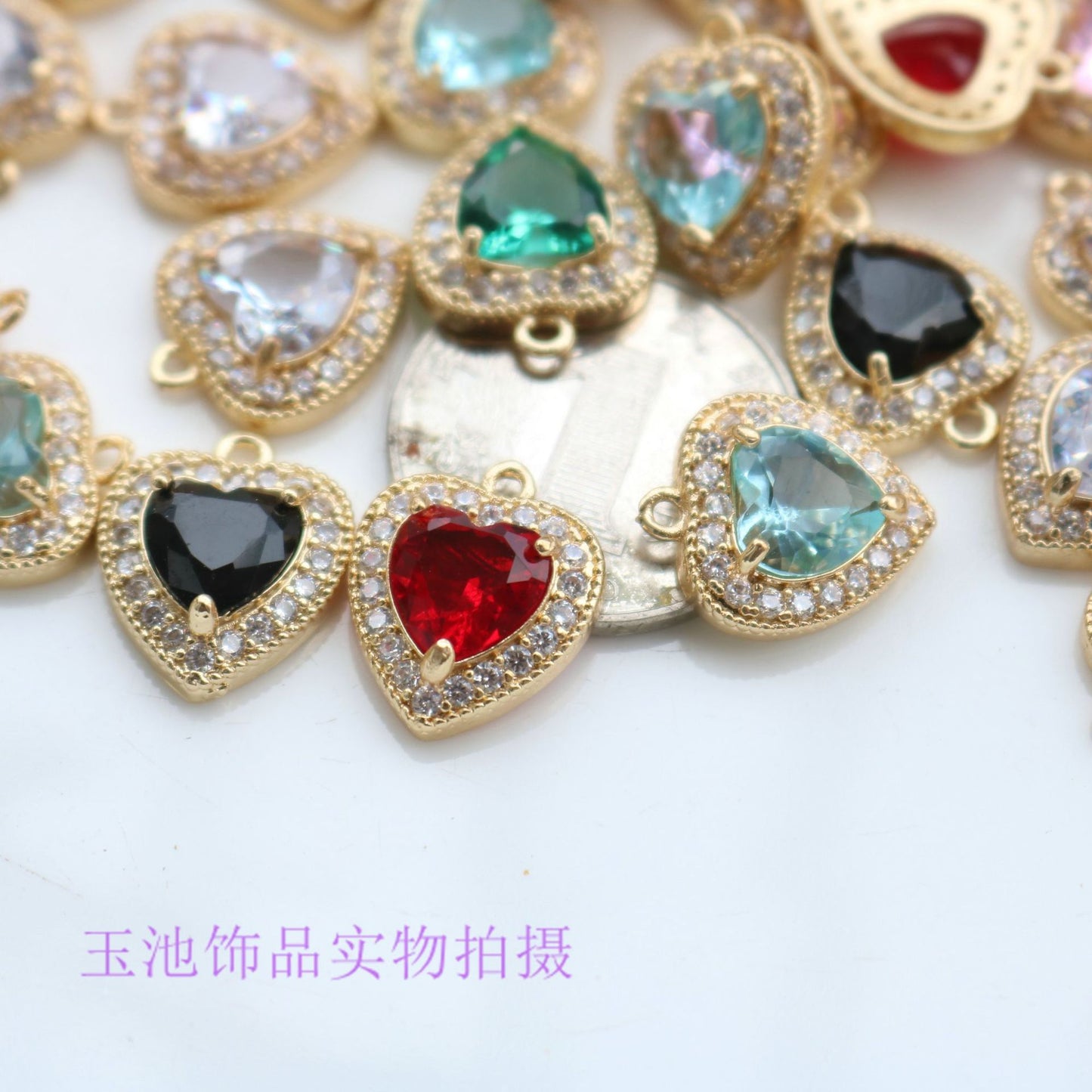 Copper Inlaid Zircon Claw Diamond Colorful Heart Pendant Pendant Necklace Bracelet Earrings DIY Handmade Jewelry Accessories