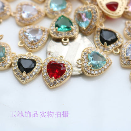 Copper Inlaid Zircon Claw Diamond Colorful Heart Pendant Pendant Necklace Bracelet Earrings DIY Handmade Jewelry Accessories