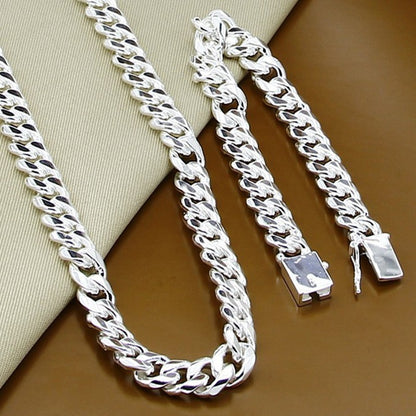 Foreign trade jewelry wholesale silver plated 10mm Cuba side necklace bracelet exquisite jewelry men's accessories jewelry