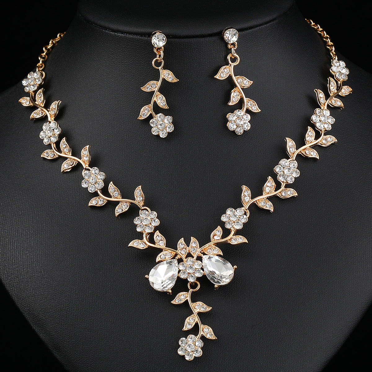 European and American Jewelry Necklaces and Earrings Set High-End Three-Piece Set Bridal Wedding Accessories New Foreign Trade Cross-Border Supply