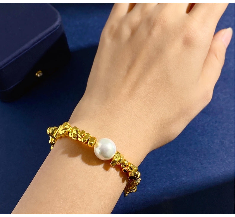 Broken Silver Bracelet Women's Niche Design Ins Light Luxury Beads Copper Gold Plated Bracelet Geometric Hand Gifting Jewelry