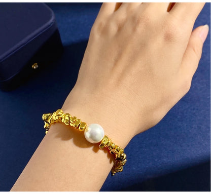 Broken Silver Bracelet Women's Niche Design Ins Light Luxury Beads Copper Gold Plated Bracelet Geometric Hand Gifting Jewelry