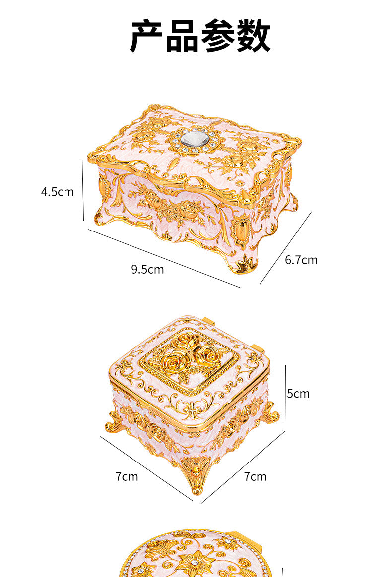 European Style Retro Light Luxury Princess Jewelry Box Metal Jewelry Box Exquisite Enamel Color Necklace Jewelry High-end Storage Box