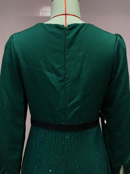 2025 Dress Women's Spring & Fall High-End V Neck Long-Sleeved Shirt Elegant Waist Sequin French Wide-Leg Pants