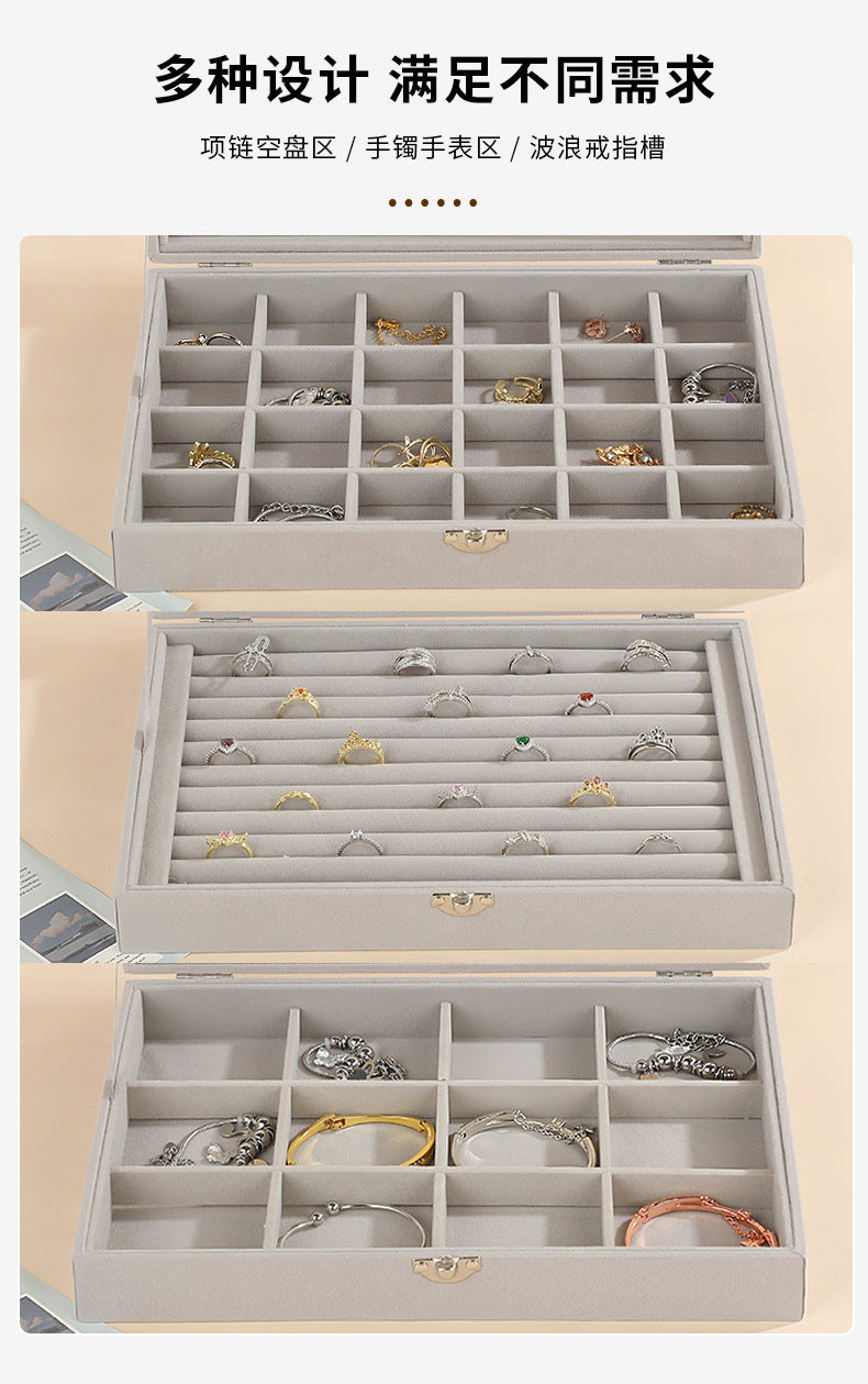 New Jewelry Box Large Capacity Flannel Jewelry Box Ring Necklace Earrings Storage Box Advanced Portable Dust-proof Box