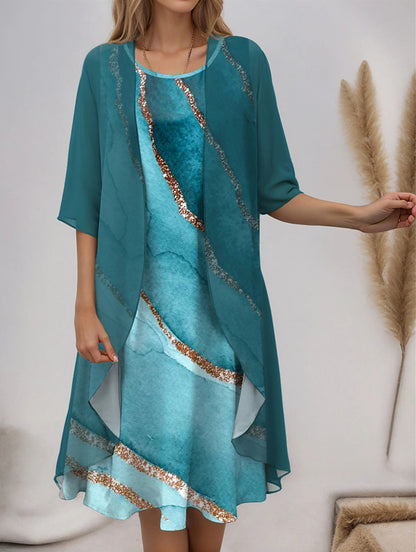 2023 European and American Hot Selling Independent Site Amazon Wish Spring & Fall Fashionable and Elegant Chiffon Dress Two-Piece Set