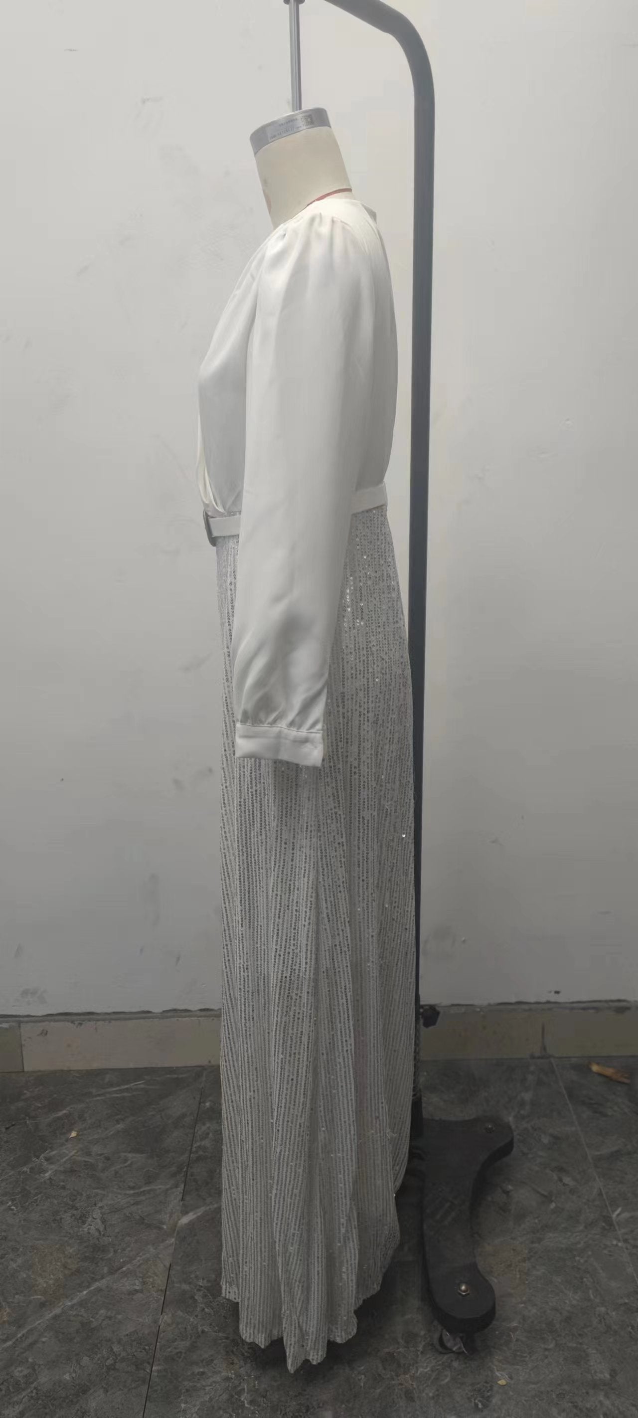 2025 Dress Women's Spring & Fall High-End V Neck Long-Sleeved Shirt Elegant Waist Sequin French Wide-Leg Pants
