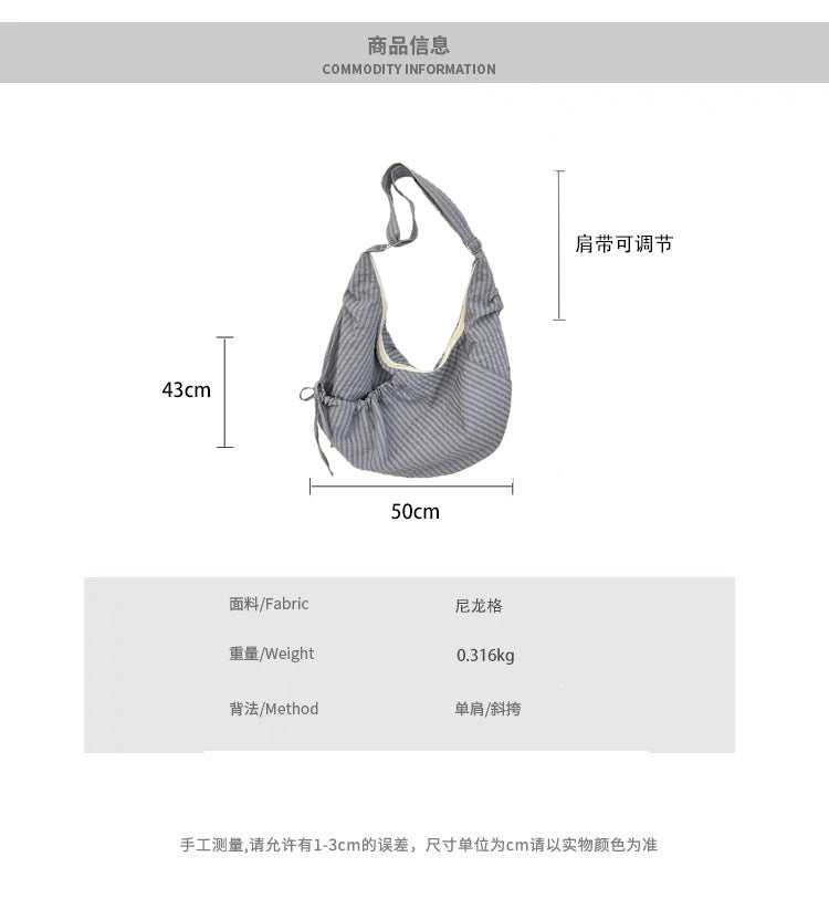 Retro Plaid Hobos Messenger Bags for Women Drawstring Pocket Nylon Dumpling Bag Large Capacity Portable Travel Shoulder Bags