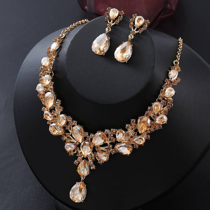 Jewelry Popular Exaggerated Bridal Necklace Bracelet Earrings Three-Piece High-End Crystal Banquet Jewelry Set