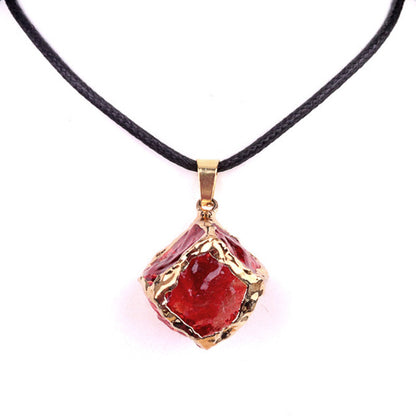 Imitation Crystal Rough Stone Square Electroplated Colorful Pendant Artificial Crystal Sugar Cube Necklace DIY Jewelry Pendant